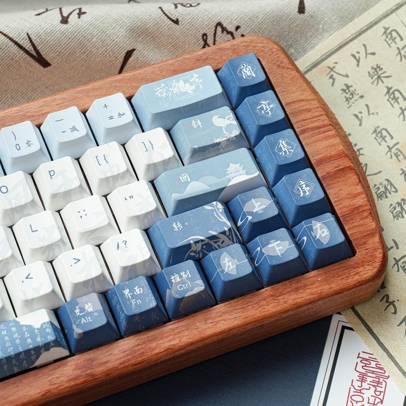 COOMICKEY Blue White keycap 130 Key Dye Sublimation PBT keycaps Chinese Calligraphy Keycap Keycaps Cherry Profile Creamy Custom Keycap Set for 60%/65%/75%/TKL/96%/100% US Layout Mechanical Keyboard - Image 4