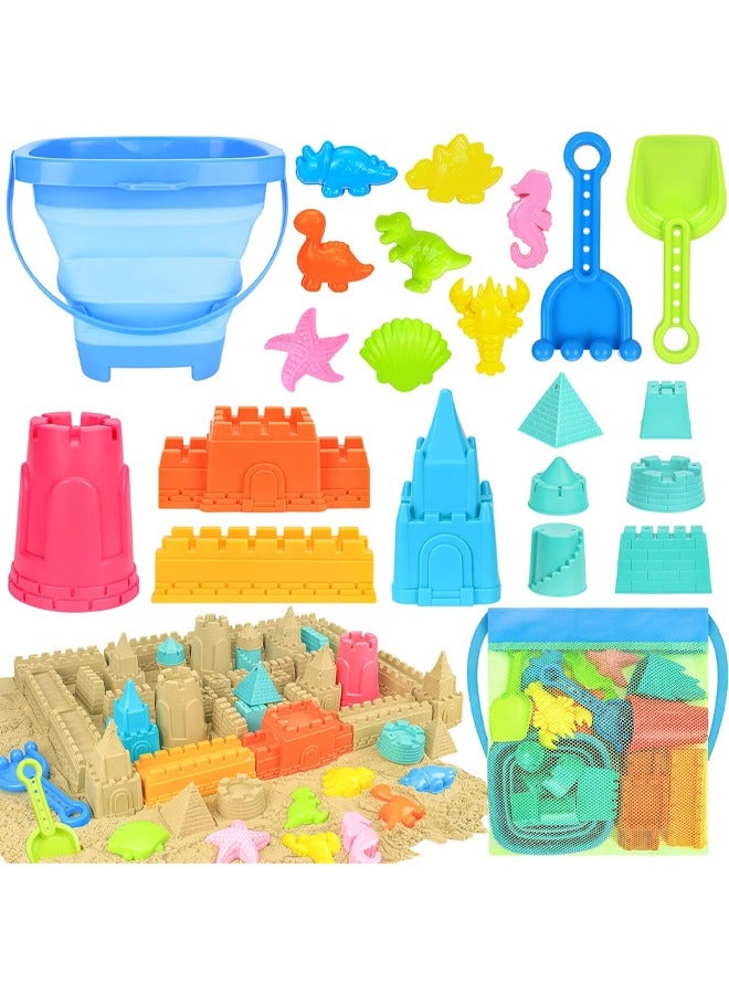 YelaJoy 22 Pack Collapsible Beach Toys for Kids Toddlers, Sand Bucket and Shovels Set with Mesh Bag, Sand Castle Toys for Beach, Travel Sand Toys, Sandbox Toys for Toddlers Kids Age 3-10 - Image 1