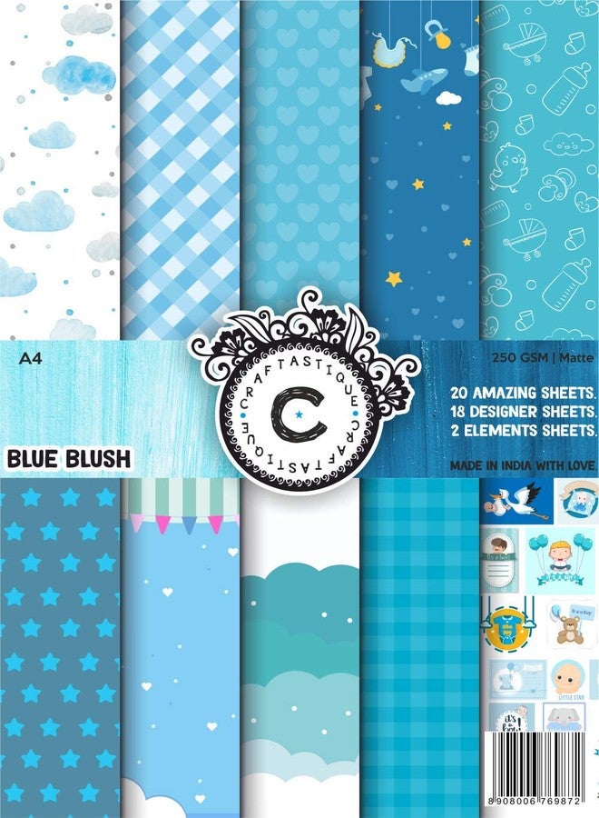 Craftastique Blue Blush Scrapbooking Paperpack (20 Sheets | 250 GSM) (A4) | Decorative Pattern Paper for Art and Craft DIY Greeting Card Paper Texture Sheets Scrapbook Sheets