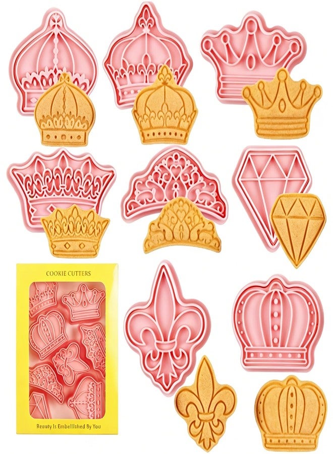 Orapink Crown Cookie Cutter-8 Pieces Plastic Prince King Queen Princess Cutters Fondant Crown Shaped Biscuit Cutter Set - Image 1