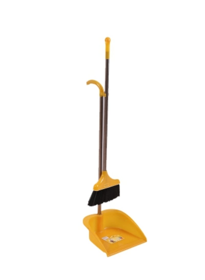 CLASSYTOUCH Dust Pan and Broom Combo,Floor Broom with Standing Dustpan with Long Handle Set for Kitchen - Image 1