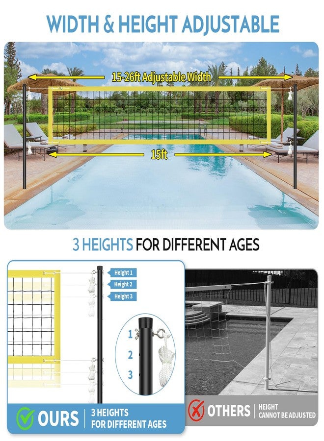 Olybeaka Base Free Swimming Pool Volleyball Net Set for Above Ground/Inground Pools with 3-Height Adjustable Aluminium Poles, Durable Anti-Sagging Net, 2 Water Volleyballs and Carry Bag - Image 4