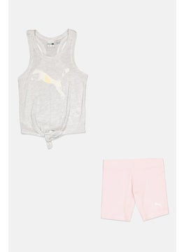 PUMA Toddlers Girl 2 Piece Graphic Print Tank Top And Short, Grey/Pink  - Image 1