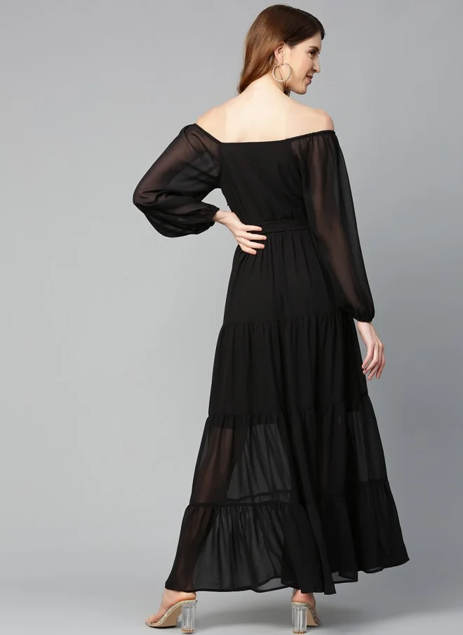 ساسافراس Black Semi Sheer Off-Shoulder Maxi Dress for Women
