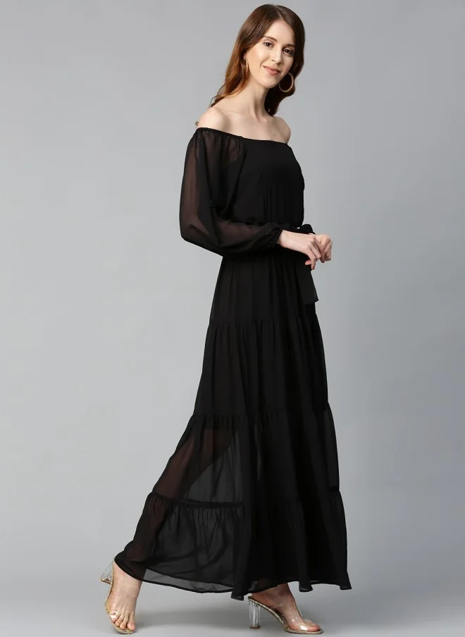 ساسافراس Black Semi Sheer Off-Shoulder Maxi Dress for Women