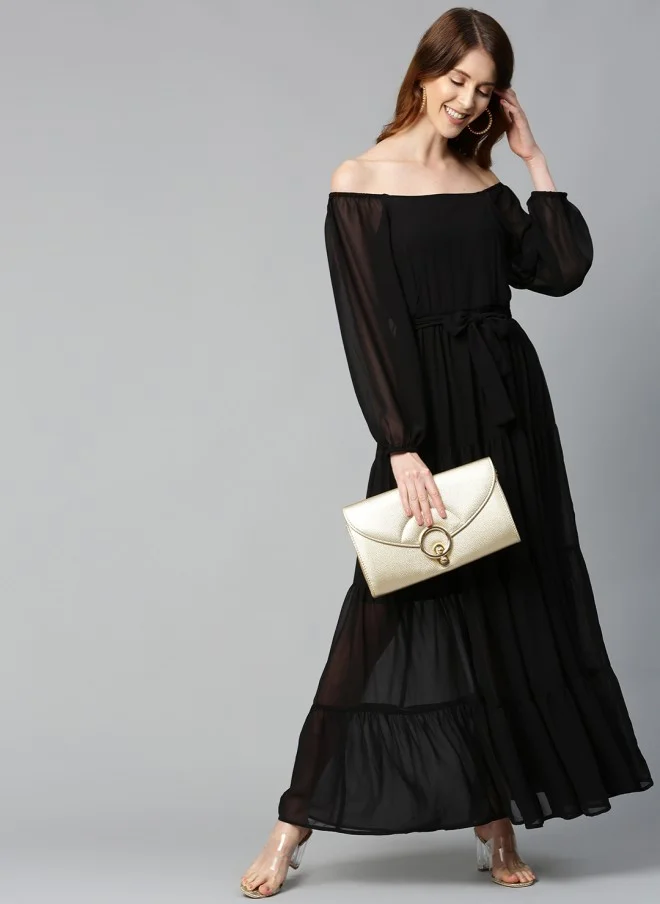ساسافراس Black Semi Sheer Off-Shoulder Maxi Dress for Women