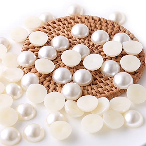 Cymtoo 14mm Cabochon Faux Dome Round Pearl Flatback Half Pearl Beads for DIY Crafts Making 50pcs (Ivory) - Image 1