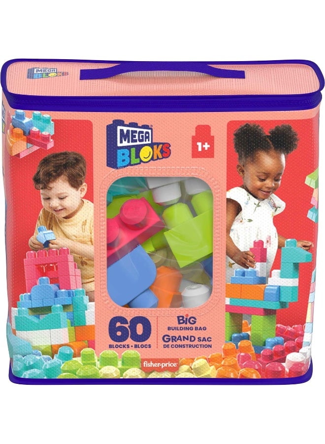 Mega Bloks Big Building Bag Building Set With 60 Big And Colourful Building Blocks, And 1 Storage Bag, Toy Gift Set For Ages 1 And Up - Image 1