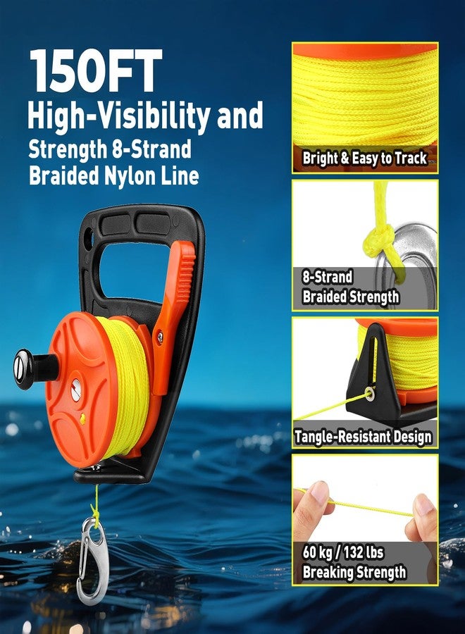 Seafard 150FT Scuba Dive Reel with Thumb Stopper and 2" Clip, High Visibility Finger Spool with Handle for Cave Diving, Kayak Anchor, SMB Buoy, Spearfishing & Snorkeling - Image 3