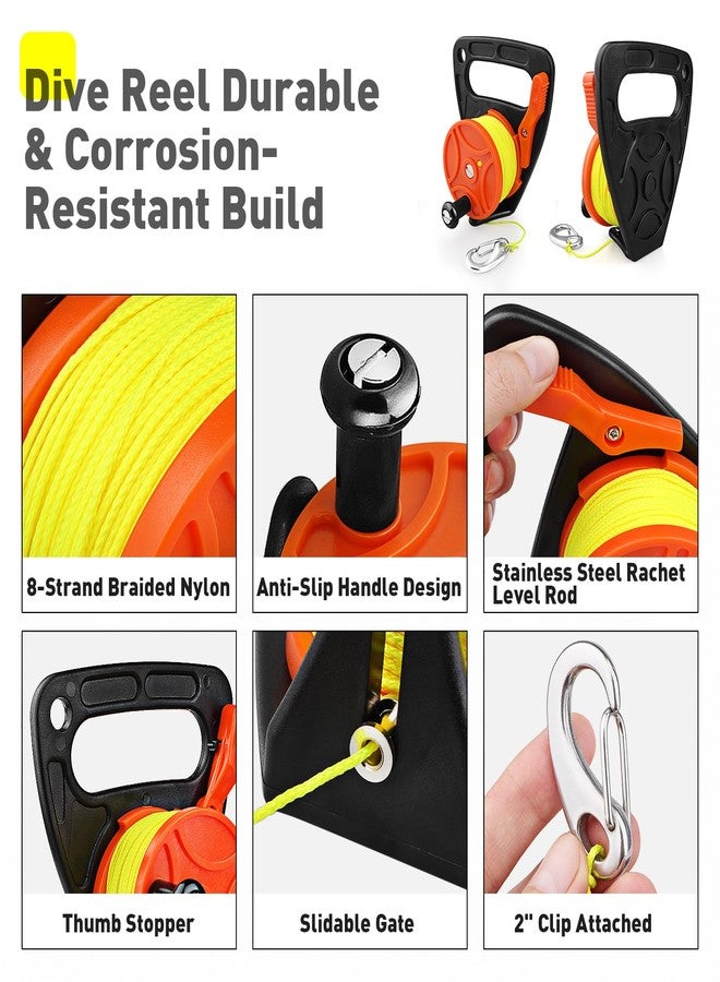 Seafard 150FT Scuba Dive Reel with Thumb Stopper and 2" Clip, High Visibility Finger Spool with Handle for Cave Diving, Kayak Anchor, SMB Buoy, Spearfishing & Snorkeling - Image 4