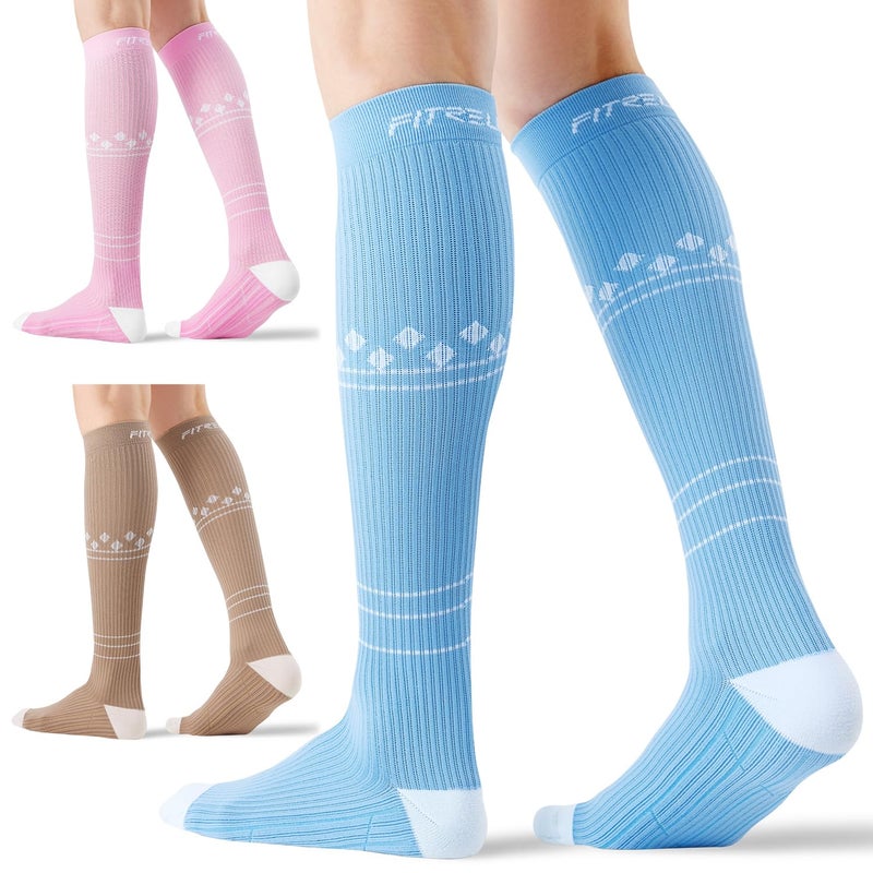 FITRELL 3 Pairs Compression Socks for Women and Men 20-30mmHg - Support for Travel, Running, Nurse, Knee High, Neopolitan S/M - Image 1