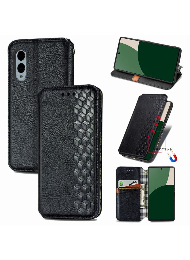 Zaboon Case For Fujitsu Arrows We2 / F-52E Cubic Grid Pressed Magnetic Leather Phone Case - Image 1