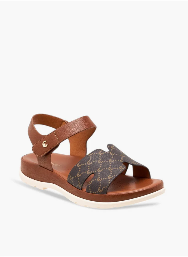 Le Confort Monogram Print Comfort Sandals with Hook and Loop Closure