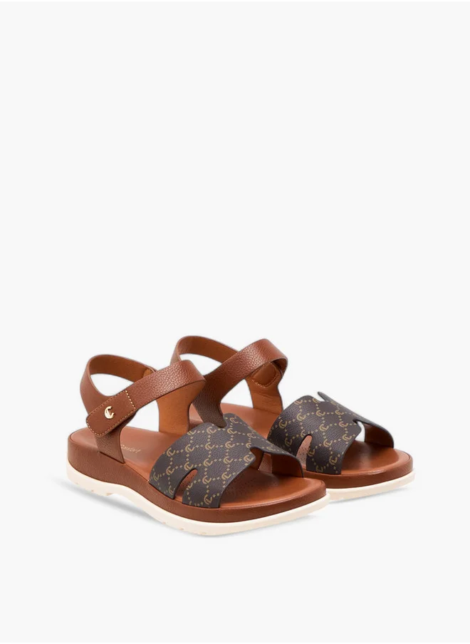 Le Confort Monogram Print Comfort Sandals with Hook and Loop Closure