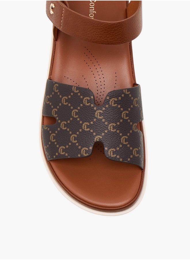 Le Confort Monogram Print Comfort Sandals with Hook and Loop Closure  - Image 4