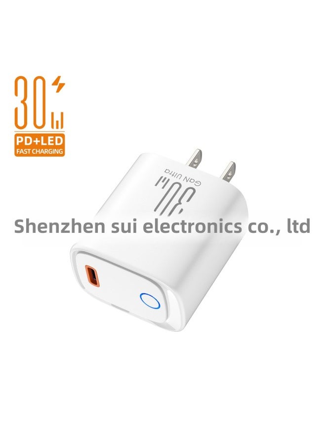 Generic - Round Lamp 1USB Charger PD20W Is Suitable For Apple Mobile Phone Power Adapter QC3.0 Fast Charging European And American Regulations-Color:Us Standard Black-Specifications:20W - Image 1