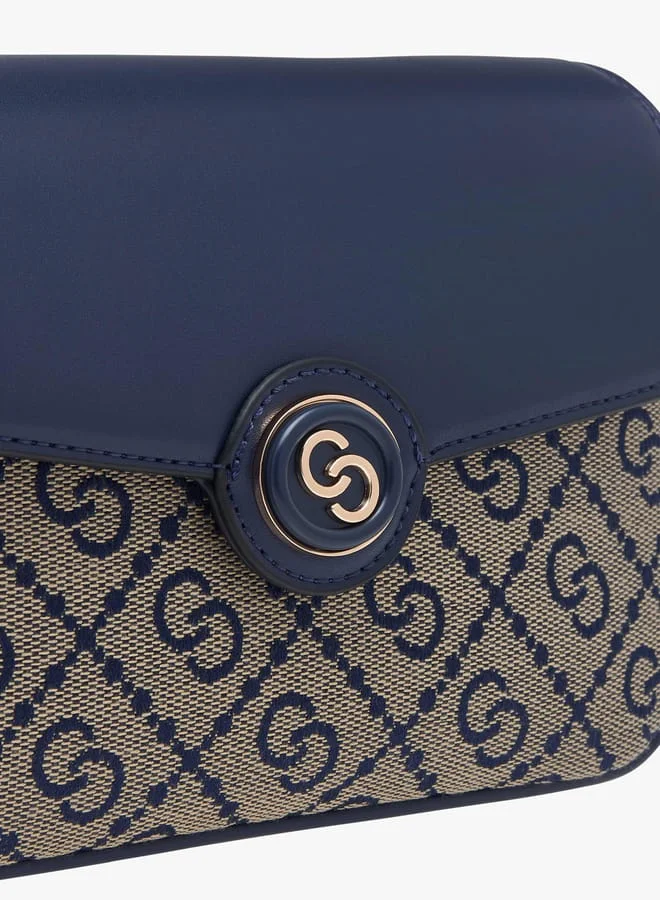Celeste Women Monogram Print Crossbody Bag with Detachable Strap and Flap Closure