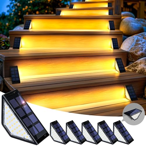 SOLPEX Solar Step Lights for Outside, 24 LEDs Solar Stair Lights Outdoor Waterproof Decor for Porch, Front Door, Stair, Step, Deck, Fence, Balcony, Patio, Wall, Yard, Garden(6 Pack, Warm White) - Image 1