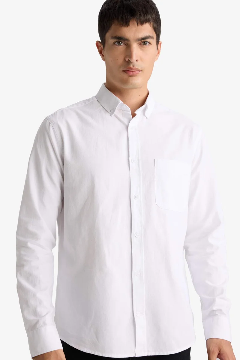 DeFacto Regular Fit Polo Neck Oxford Long Sleeve Shirt