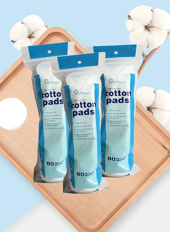 100 ٪ القطن الماكياج الخالص لإزالة الماكياج وطلاء أظافر الأظافر والتنظيف، 3 قطع لكل حزمة من 240 قطعة - Image 1