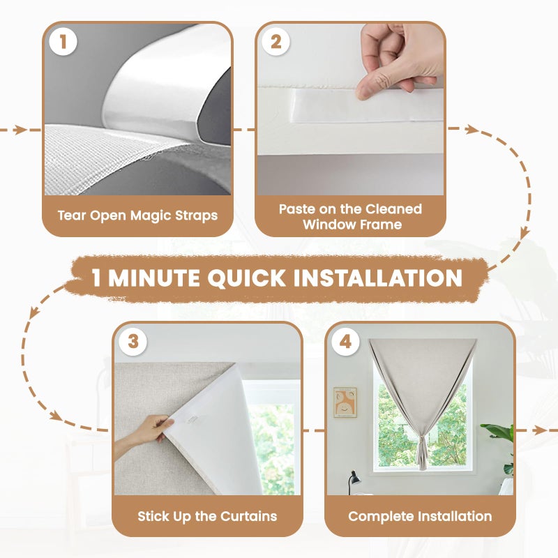 Jilron Adhesive Curtain,100% Blackout Curtains, No Drilling, Suitable for Multi-Scenes Privacy Protection (Light Beige - W35 Ã— L60 in) - Image 2