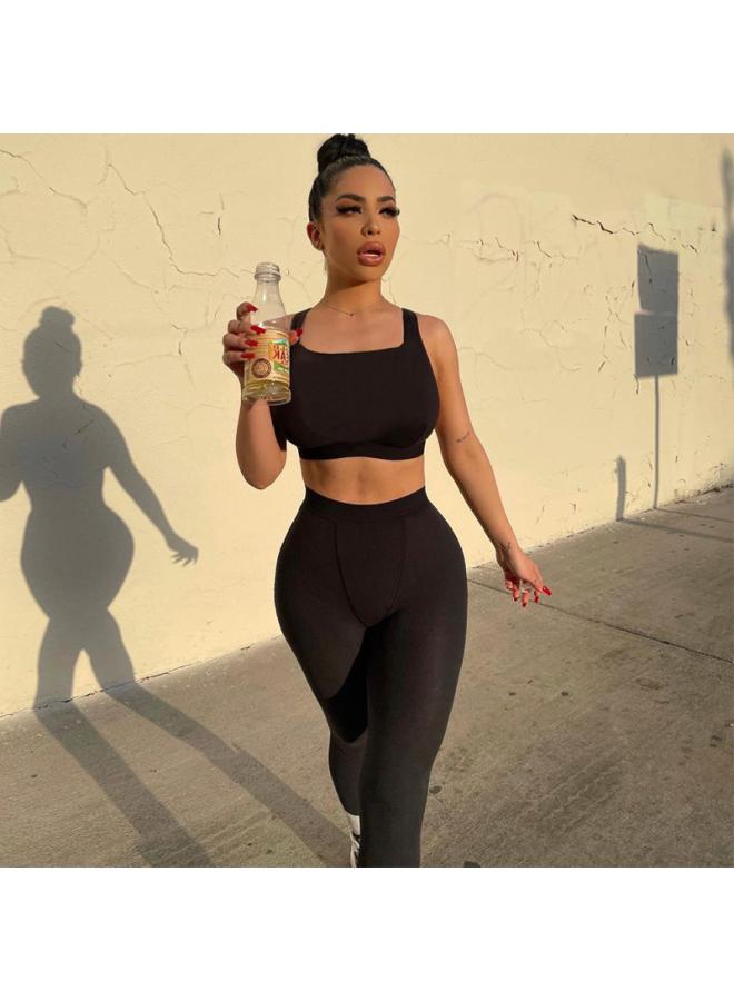 Generic European And American Striped 202 Spring And Summer Hot Women's New Vest Trousers Sports Yoga Suit Women