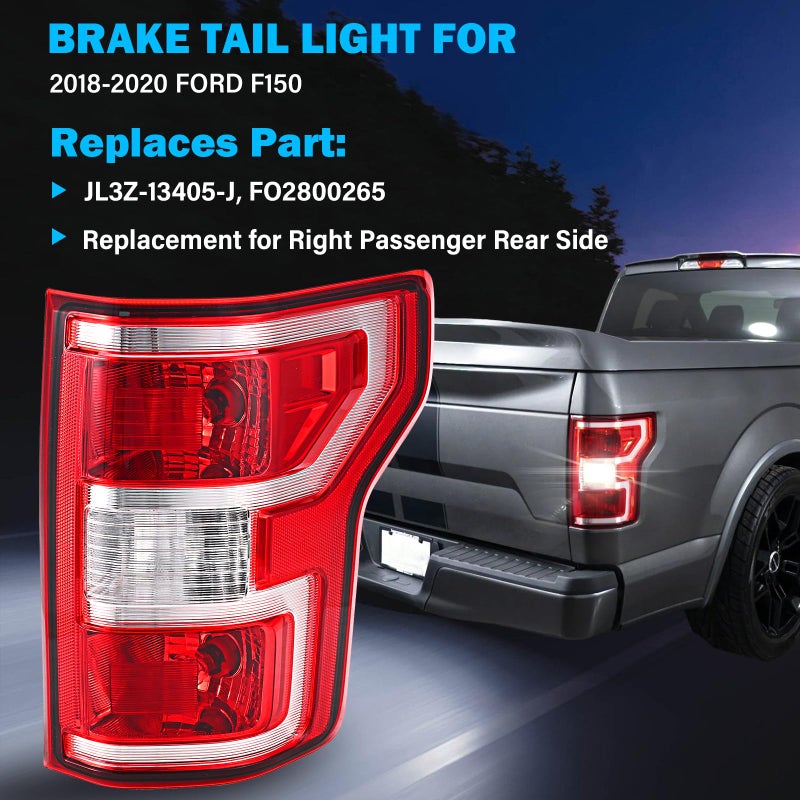 BeamTrack Tail Lights Assembly Compatible with 2018 2019 2020 Ford F-150 Right Passenger Side Rear Light Brake Lamp Taillight with Bulb and Harness Replace JL3Z13404H - Image 2