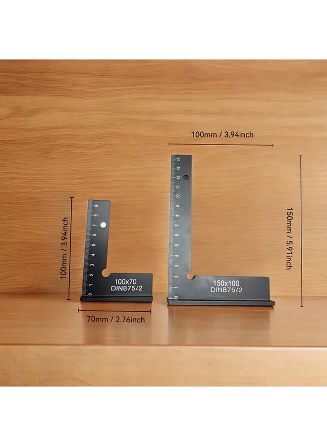 Two Piece Set Aluminum Alloy Flat Edge Angle Ruler with Base 150x100mm 100x70mm - Image 4