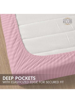 Hotel Linen Klub Stripe Microfiber Baby Pink Fitted Sheet Double 120x200 cm  - Image 4