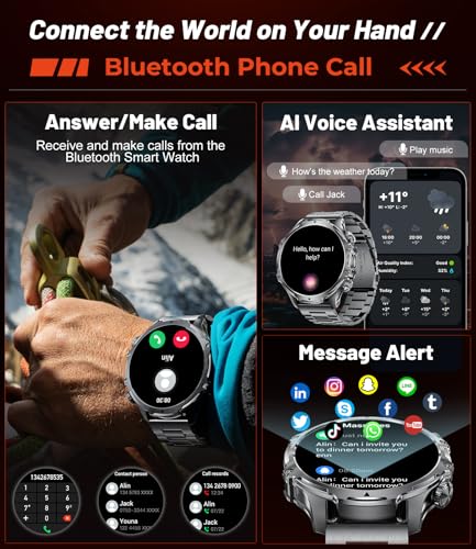 HIRREO Military Smart Watch for Men, 1.85'' HD Large Screen Smartwatch, 800mAh/LED Flashlight/IP68 Waterproof/Pedometer/100+ Sports Fitness Tracker, Mens Smart Watches for Android iOS Compatible - Image 4