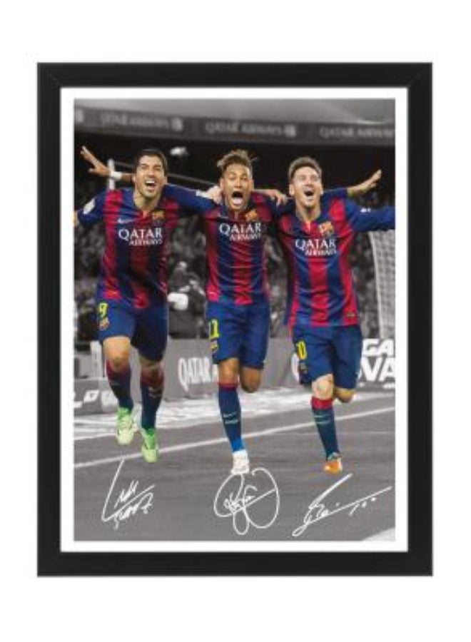 Boomah Accessories ثلاثي برشلونة (ميسي - سواريز - نيمار) توقيع مطبوع - ملصق مؤطر 30x40 سم - تذكارات كرة القدم، مجموعة كرة القدم، هدية للمشجعين، غرفة الرجال