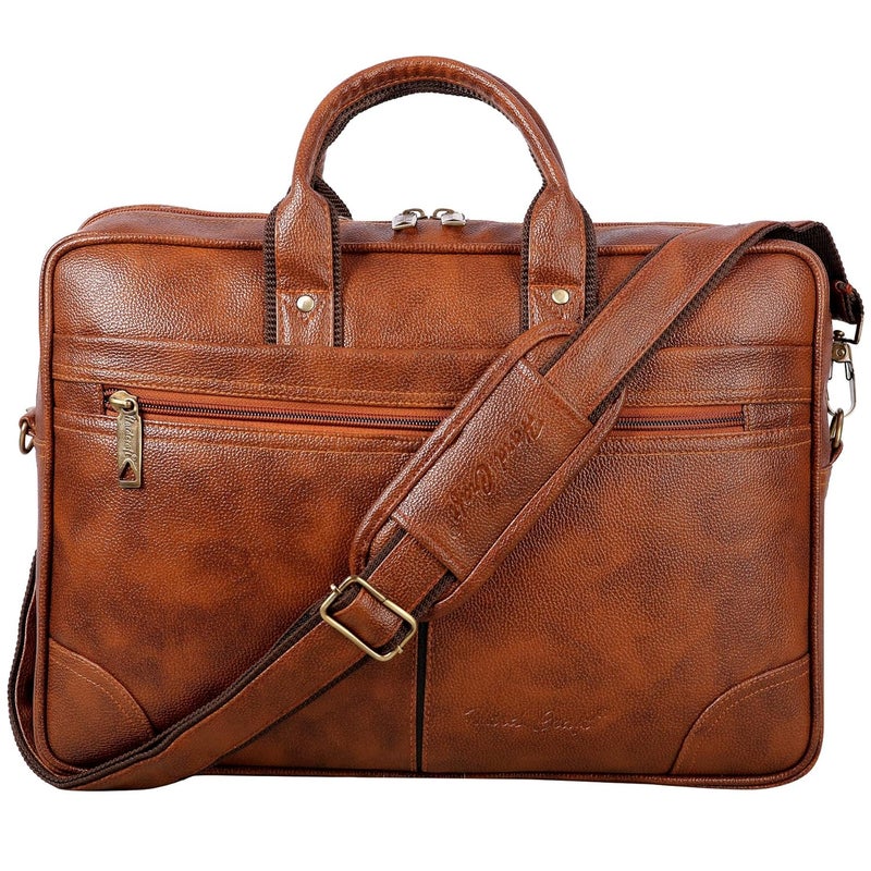 Hard Craft Messenger Office Laptop Bag for Men PU Leather Business Executive Briefcase Laptopbags Corporate Official Sling Side Shoulder File HandBag for Man Supports Laptop Upto 15.6 inches - Image 1