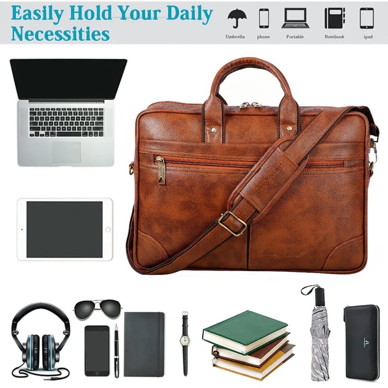 Hard Craft Messenger Office Laptop Bag for Men PU Leather Business Executive Briefcase Laptopbags Corporate Official Sling Side Shoulder File HandBag for Man Supports Laptop Upto 15.6 inches - Image 3
