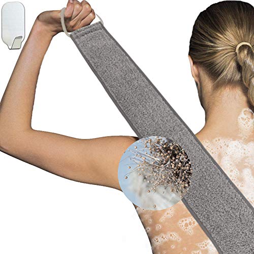 IYOOH Loofah Back Scrubber for Shower for Men/Women, Natural Soft Flax Back Scrub Washer, Extra Long Back Exfoliator Cleaner for Shower Acne, Dual-Sided Bath Exfoliating Scrubber, Deep Clean&Invigorate Skin - Image 1