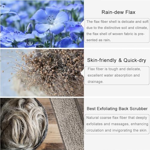 IYOOH Loofah Back Scrubber for Shower for Men/Women, Natural Soft Flax Back Scrub Washer, Extra Long Back Exfoliator Cleaner for Shower Acne, Dual-Sided Bath Exfoliating Scrubber, Deep Clean&Invigorate Skin - Image 3