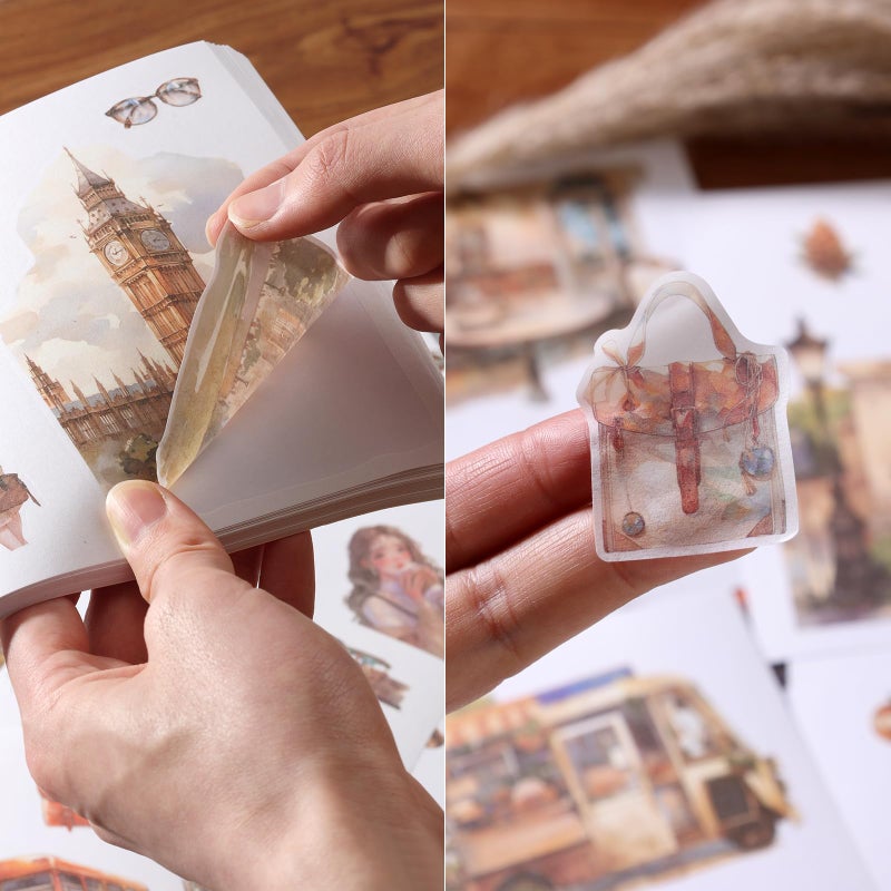 Auguro 50 Sheets Vintage Aesthetic Scrapbook Stickers 200 Pre-Cut Washi Stickers People Girl Sticker City Landscape Sticker Scrapbooking Supplies - Image 5