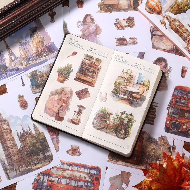 Auguro 50 Sheets Vintage Aesthetic Scrapbook Stickers 200 Pre-Cut Washi Stickers People Girl Sticker City Landscape Sticker Scrapbooking Supplies - Image 4