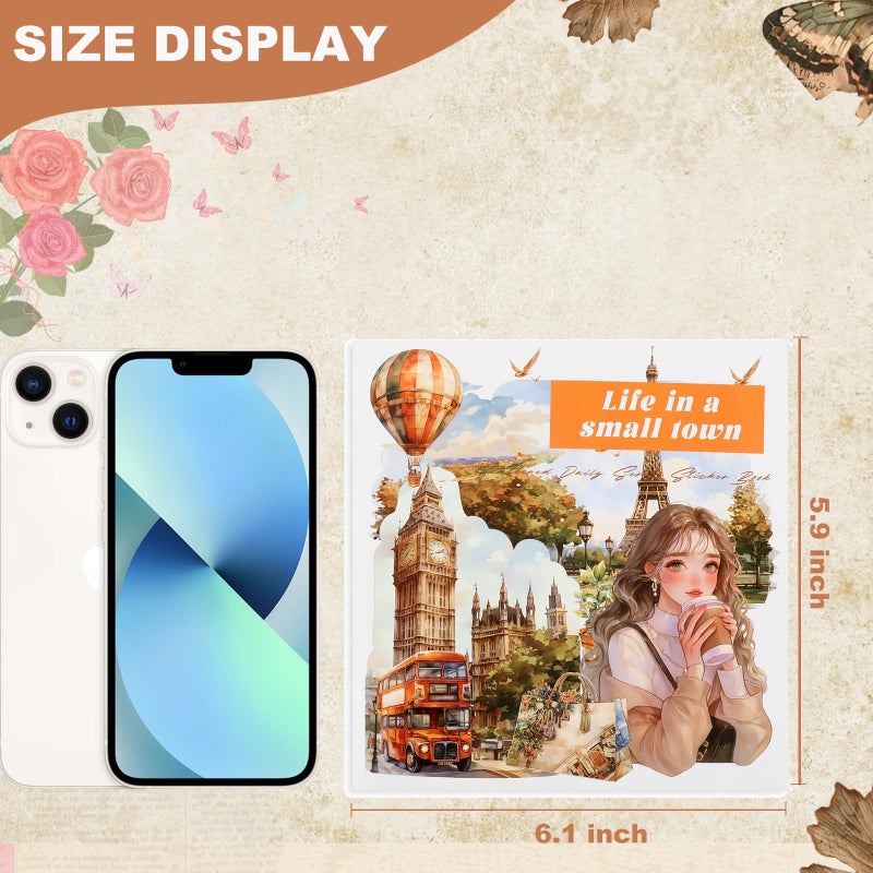 Auguro 50 Sheets Vintage Aesthetic Scrapbook Stickers 200 Pre-Cut Washi Stickers People Girl Sticker City Landscape Sticker Scrapbooking Supplies - Image 3