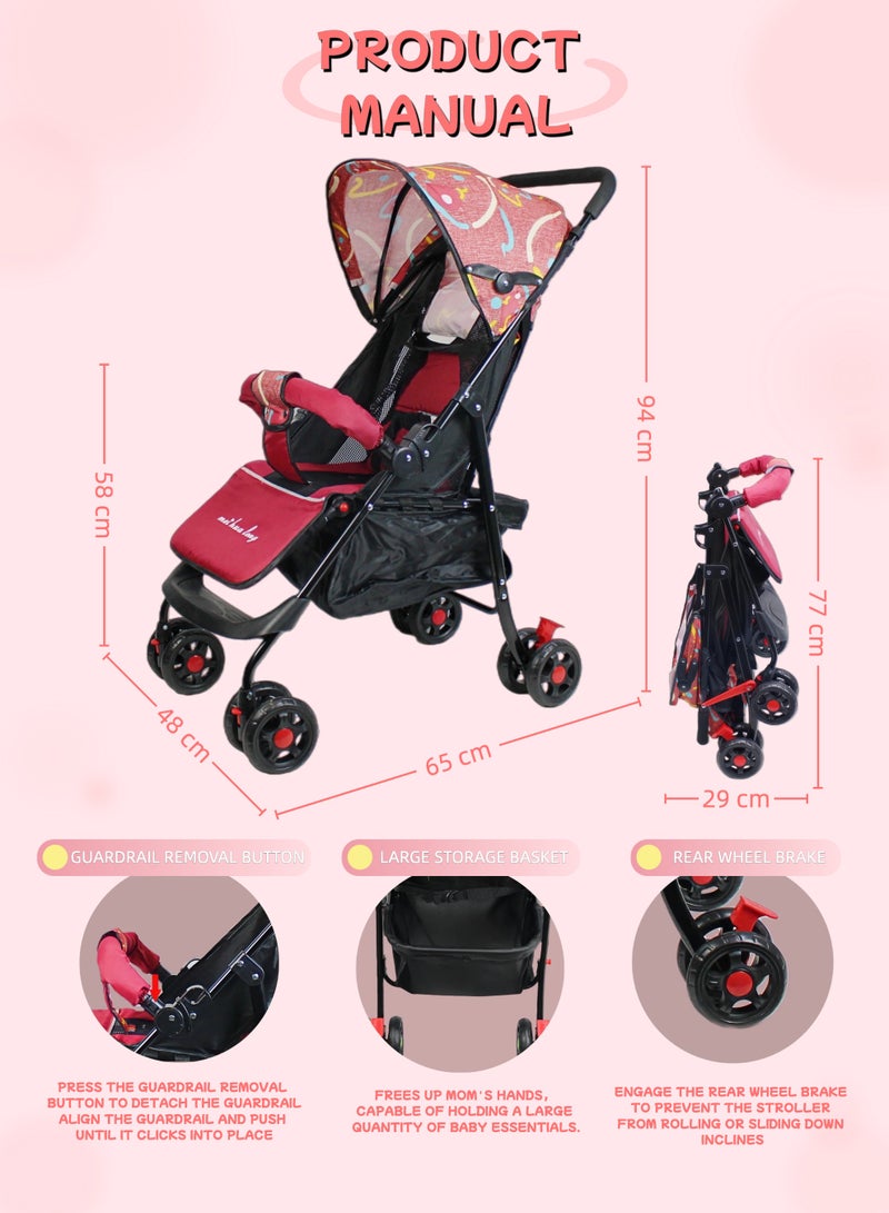 Ultra Lightweight Foldable Travel Stroller Multi Position Reclining Seat Adjustable Canopy Foldable Storage Basket NO.1102 - Image 2