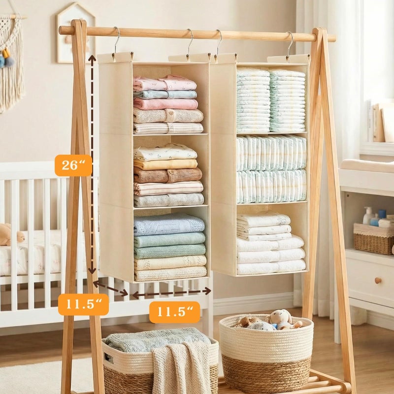 Ofiray-home Pure Cotton Dual Hanging Closet Organizer, 2-Pack 3-Tier Breathable Storage Bags for Wardrobe, RV, Nursery, Small Closets Heavy-Duty Cotton, Natural Beige - Image 3