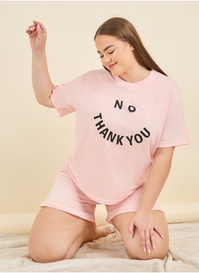 Styli - No Thank You Slogan Print T-shirt and Short Set - Image 1