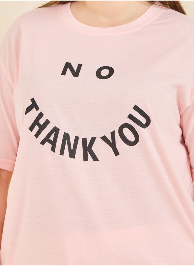 Styli - No Thank You Slogan Print T-shirt and Short Set - Image 1