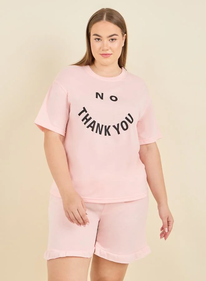 Styli No Thank You Slogan Print T-shirt and Short Set