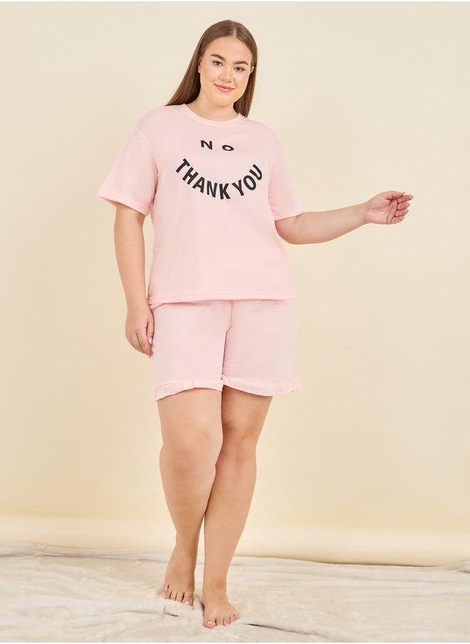 Styli - No Thank You Slogan Print T-shirt and Short Set - Image 1