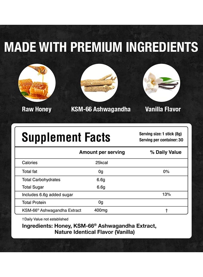 BARGAD KSM-66 Ashwagandha Honey Sticks 400MG - Helps Promote Relaxation, Sleep & Focus, Boosts Energy & Vitality, Premium Organic Honey Infused with Adaptogenic Ashwagandha No Artificial Additives – 30 Count - Image 5