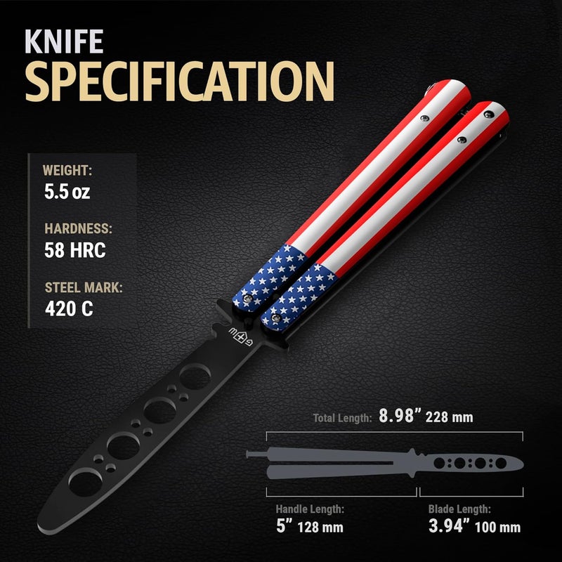 GOOD WORKER Butterfly Knife - Balisong Trainer - American Practice Butterfly Trainer with Sure Spring Latch - Balisong Knives NOT Real NOT Sharp Blade - Full Stainless Steel Fake Dull Trick CSGO Fidget Toy K14 U-N - Image 3