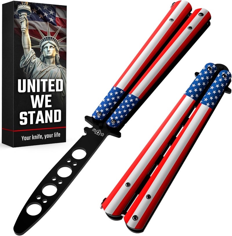 GOOD WORKER Butterfly Knife - Balisong Trainer - American Practice Butterfly Trainer with Sure Spring Latch - Balisong Knives NOT Real NOT Sharp Blade - Full Stainless Steel Fake Dull Trick CSGO Fidget Toy K14 U-N - Image 1