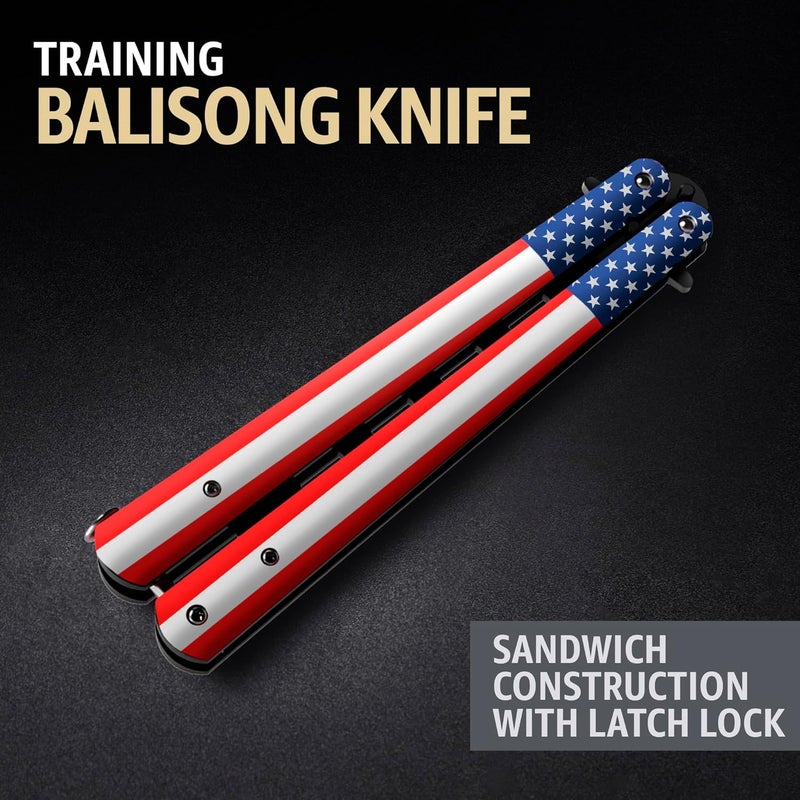 GOOD WORKER Butterfly Knife - Balisong Trainer - American Practice Butterfly Trainer with Sure Spring Latch - Balisong Knives NOT Real NOT Sharp Blade - Full Stainless Steel Fake Dull Trick CSGO Fidget Toy K14 U-N - Image 4