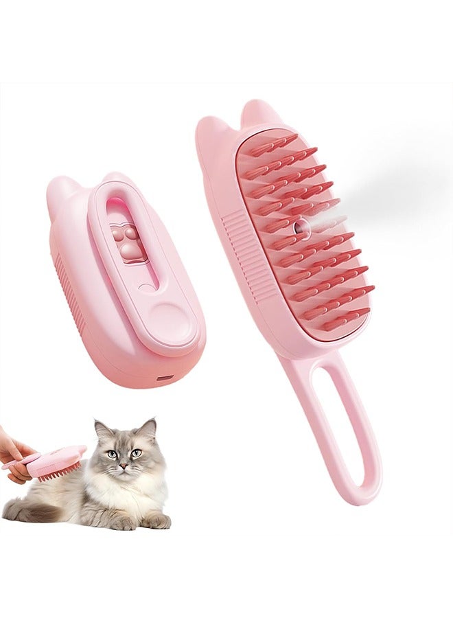 فرشاة العناية بالحيوانات الأليفة المصنوعة من السيليكون 3 في 1 (وردي) - مشط فرشاة مشبع بالبخار لإزالة القطط والاستحمام وتدليكها (الاستخدام الجاف والرطب) - Image 1