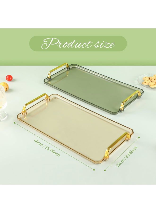 Serving Tray with Handles Serving Tray Valet Tray Plastic Serving Trays for Party, Kitchen, Bathroom, Dessert Table, Cupcake Display, Acrylic Tray for Ottoman Coffee Table, Decorative Trays (Amber) - Image 3